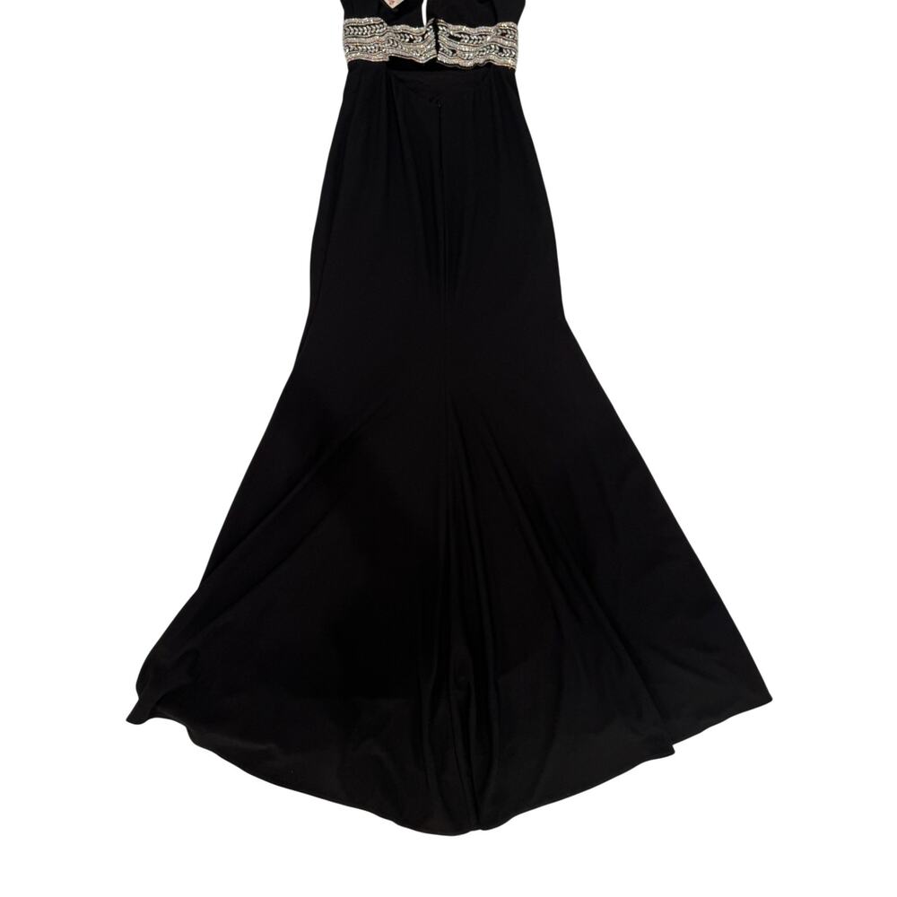 Xscape Mermaid Evening Gown Dress 4 Black Beaded Open Back Formal Gala Slit NWT - Picture 4 of 16